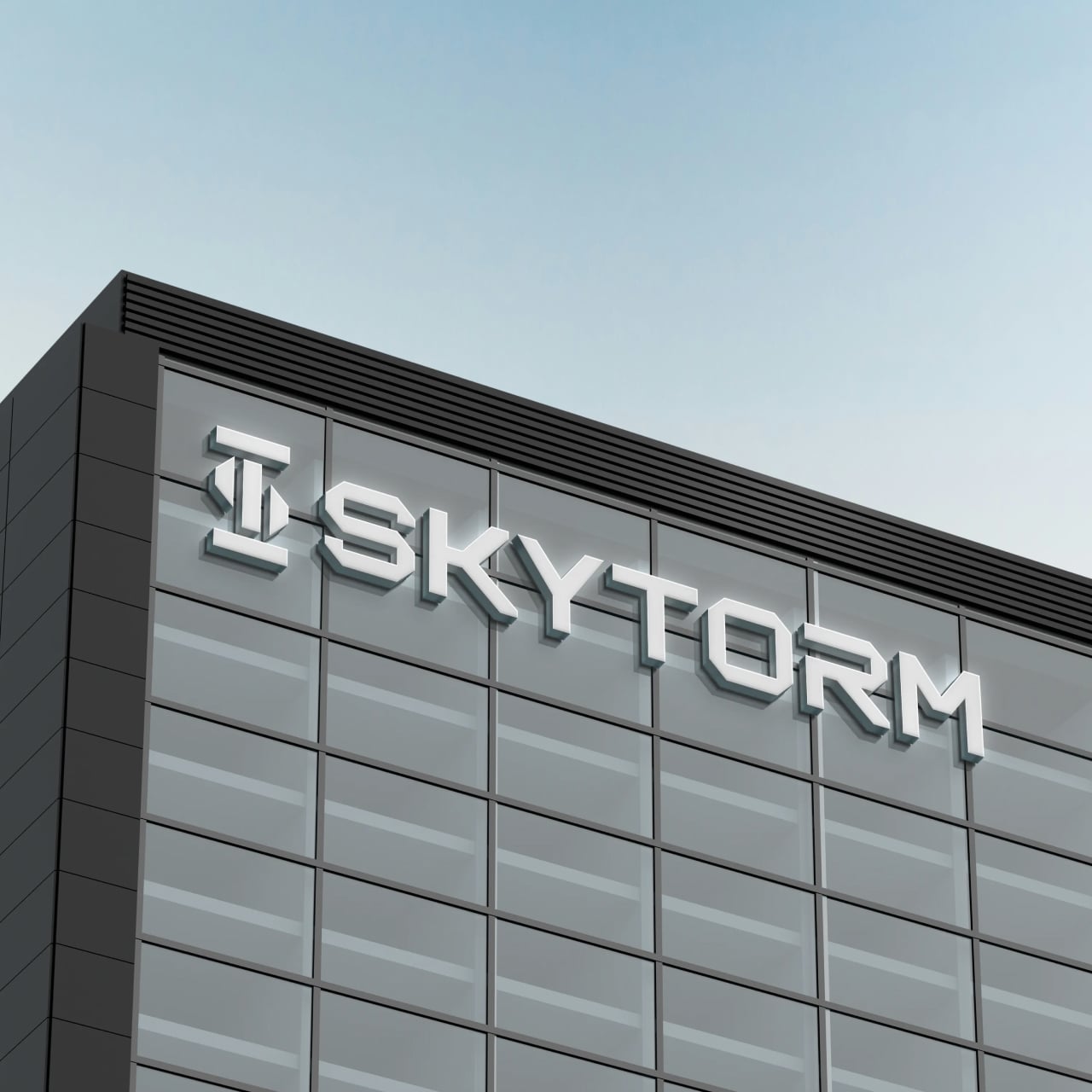 Fachada de prédio com o letreiro SKYTORM